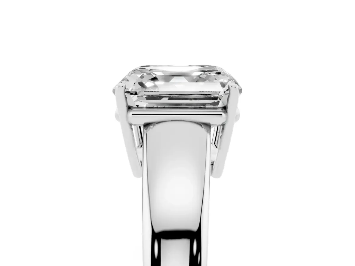 Asscher Cut Solitaire Diamond Ring with Tapered Band and Four-Prong Setting Silver