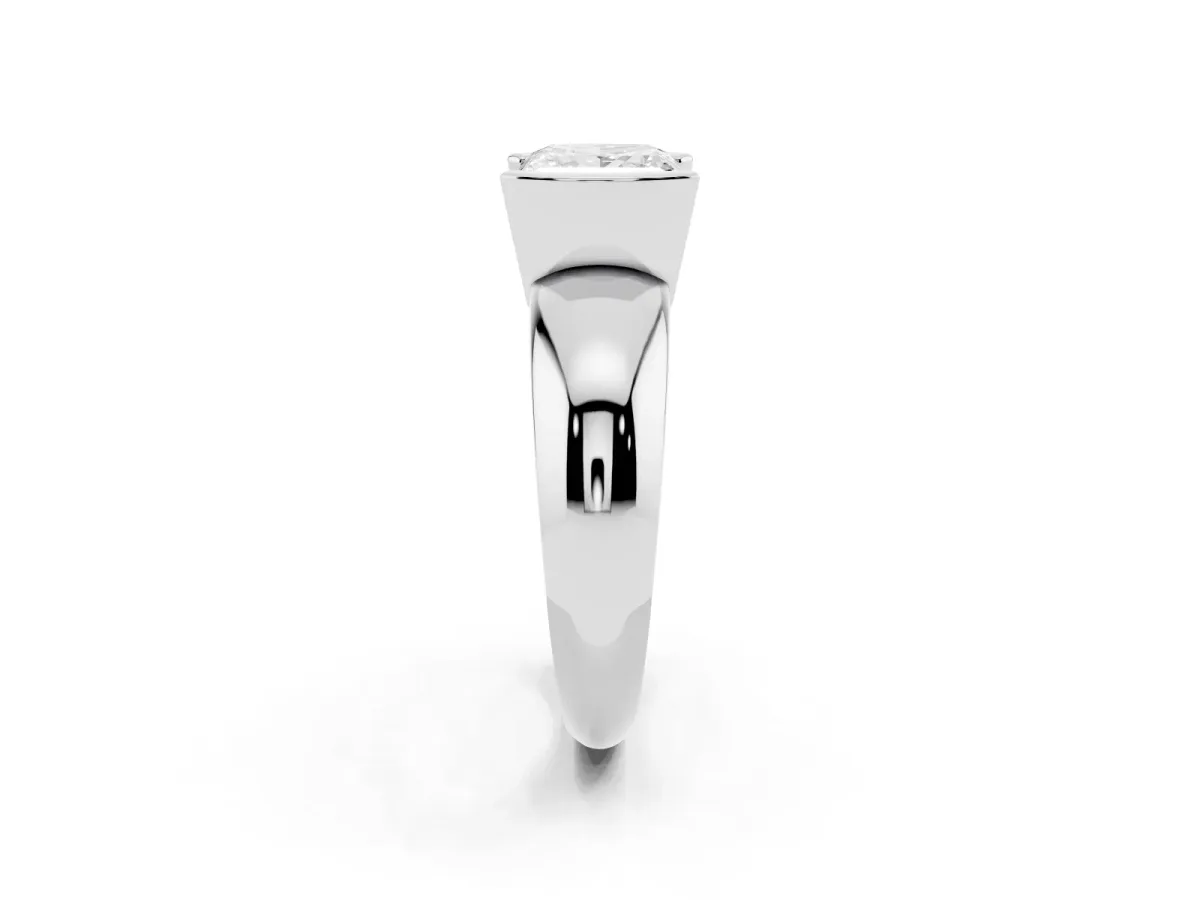Princess Cut Solitaire Tension Set Diamond Ring with Wide Band Silver