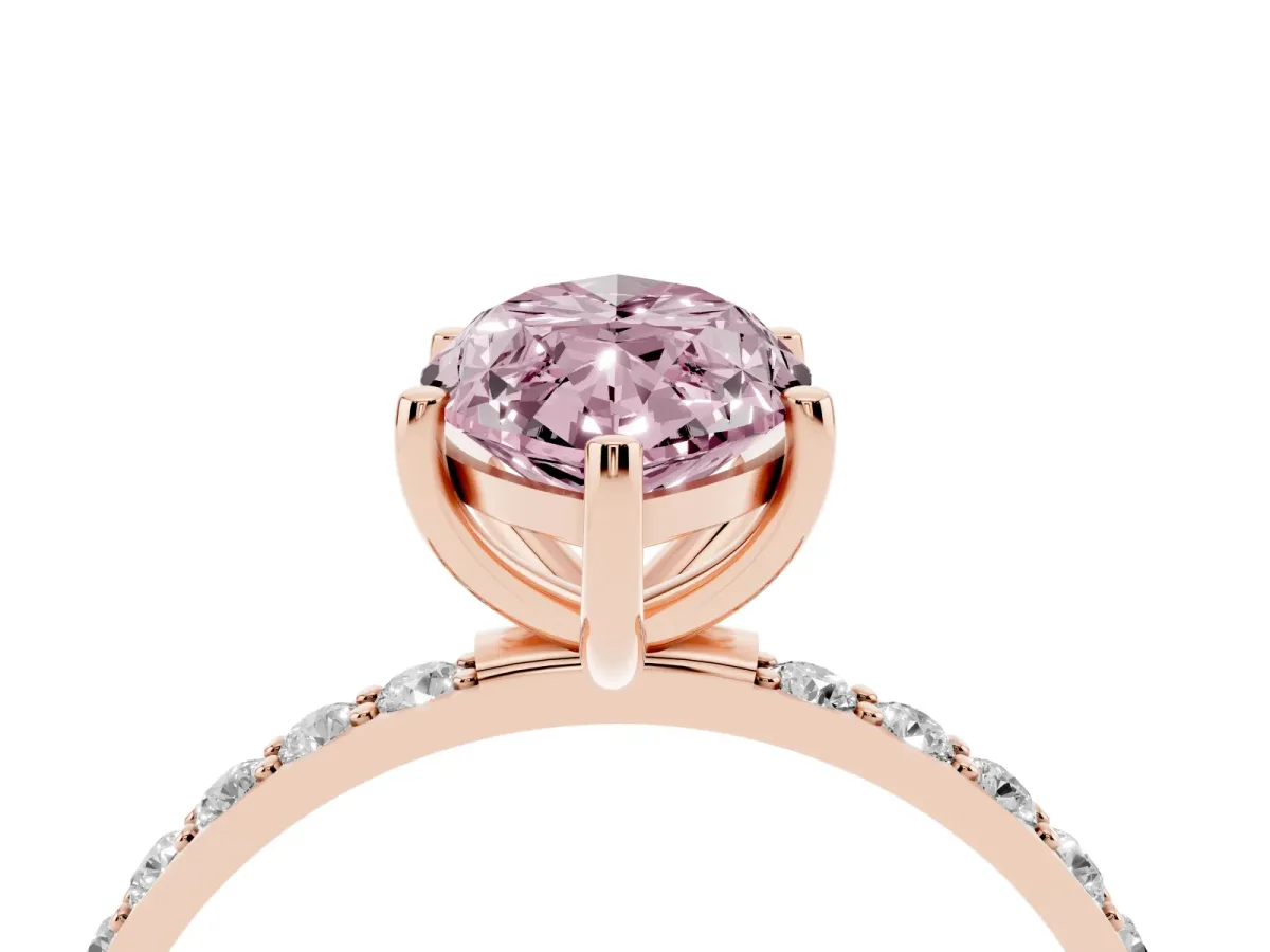 Fancy Pink Marquise Cut Diamond Solitaire Ring with Round Pavé Shoulders and Prong Setting Rose gold