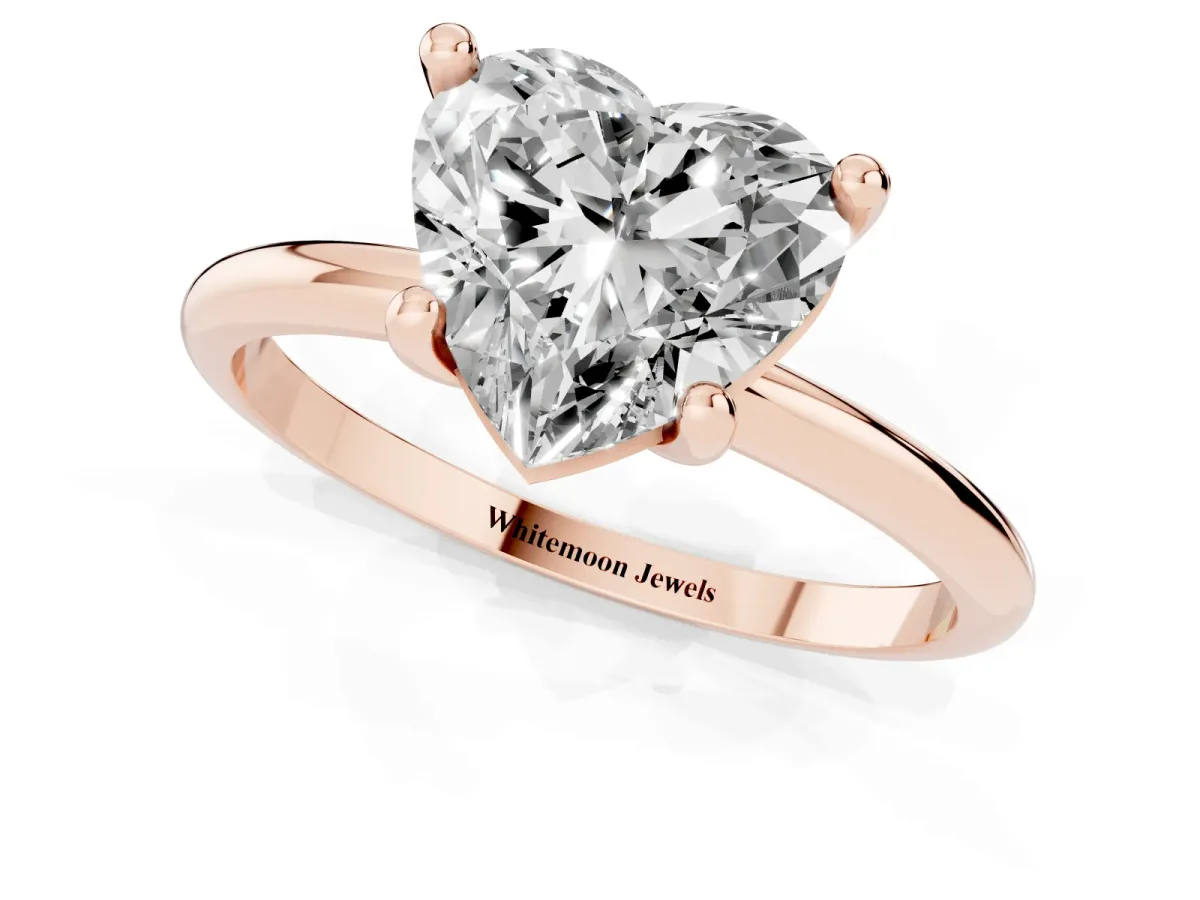 Heart Cut Solitaire Diamond Ring with 4-Prong Setting on a Classic Band Rose gold