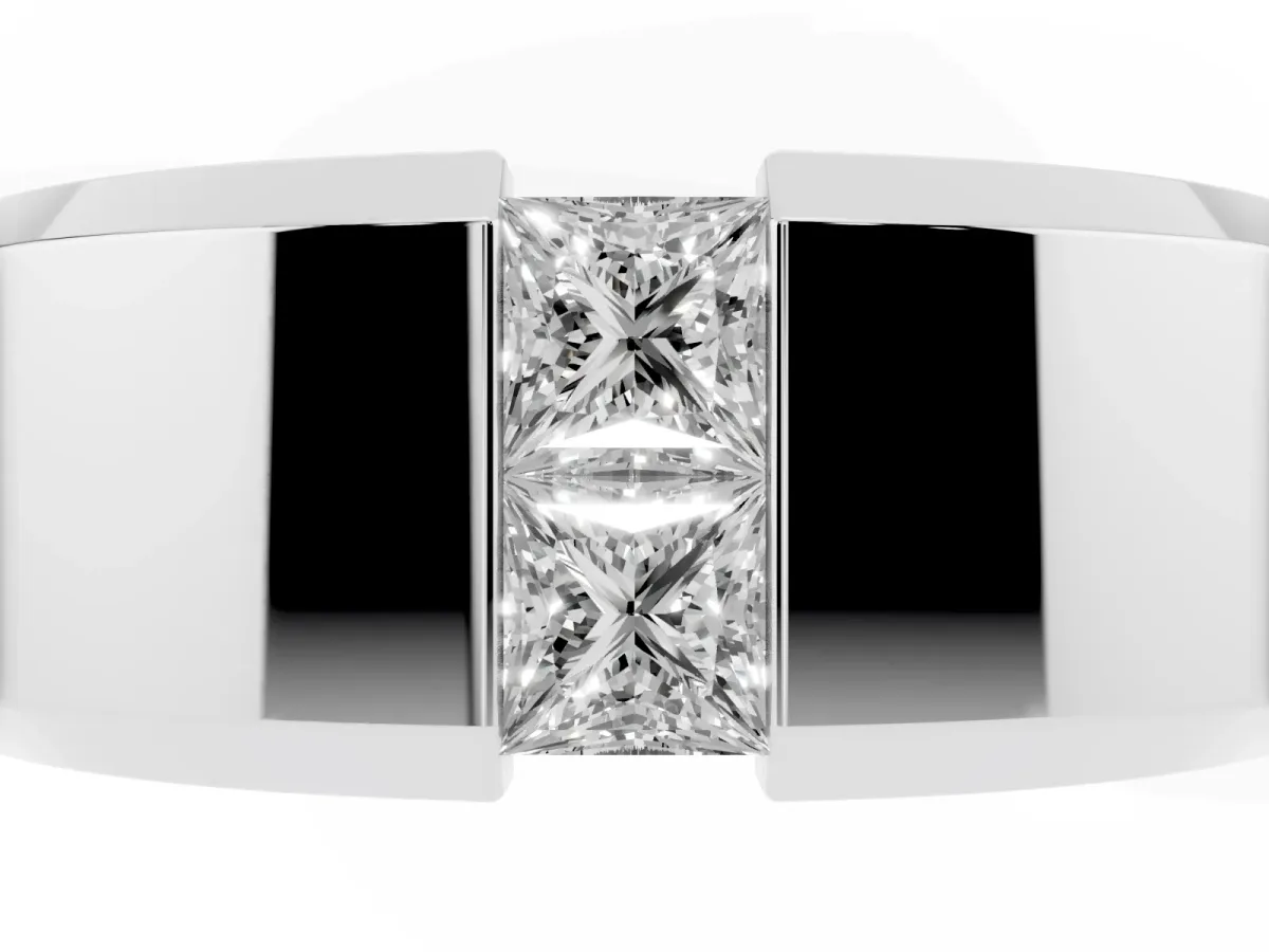 Princess Diamond Two-Stone Mens Band Platinum