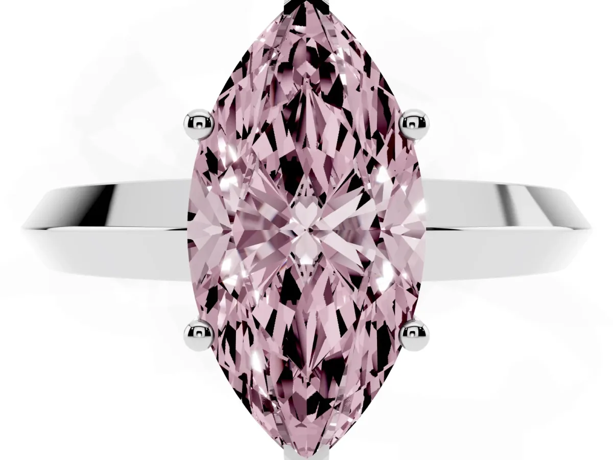 Fancy Pink Marquise Cut Cut Solitaire Engagement Ring with Flat Band and Four-Prong Setting White gold