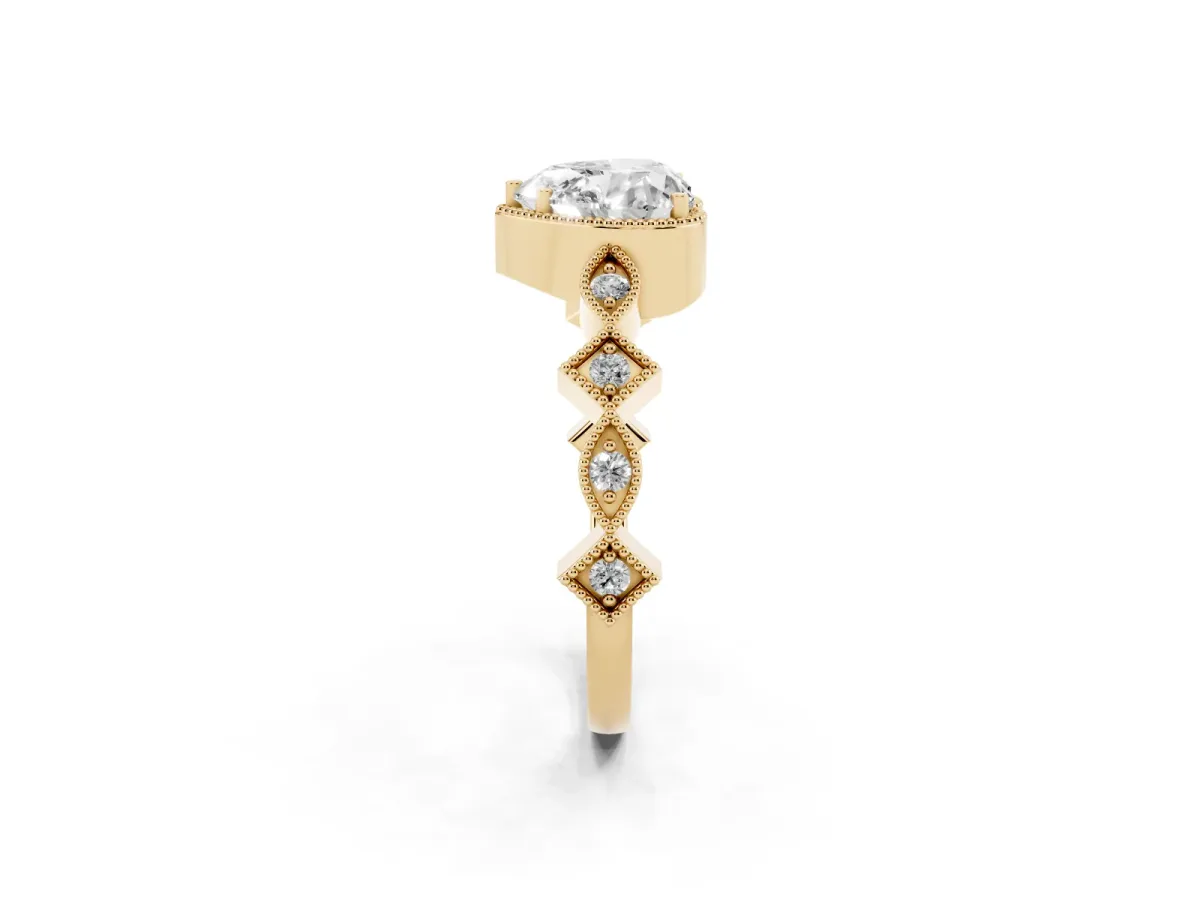 Heart Cut Milgrain Marquise Diamond Twist Band Ring Yellow gold