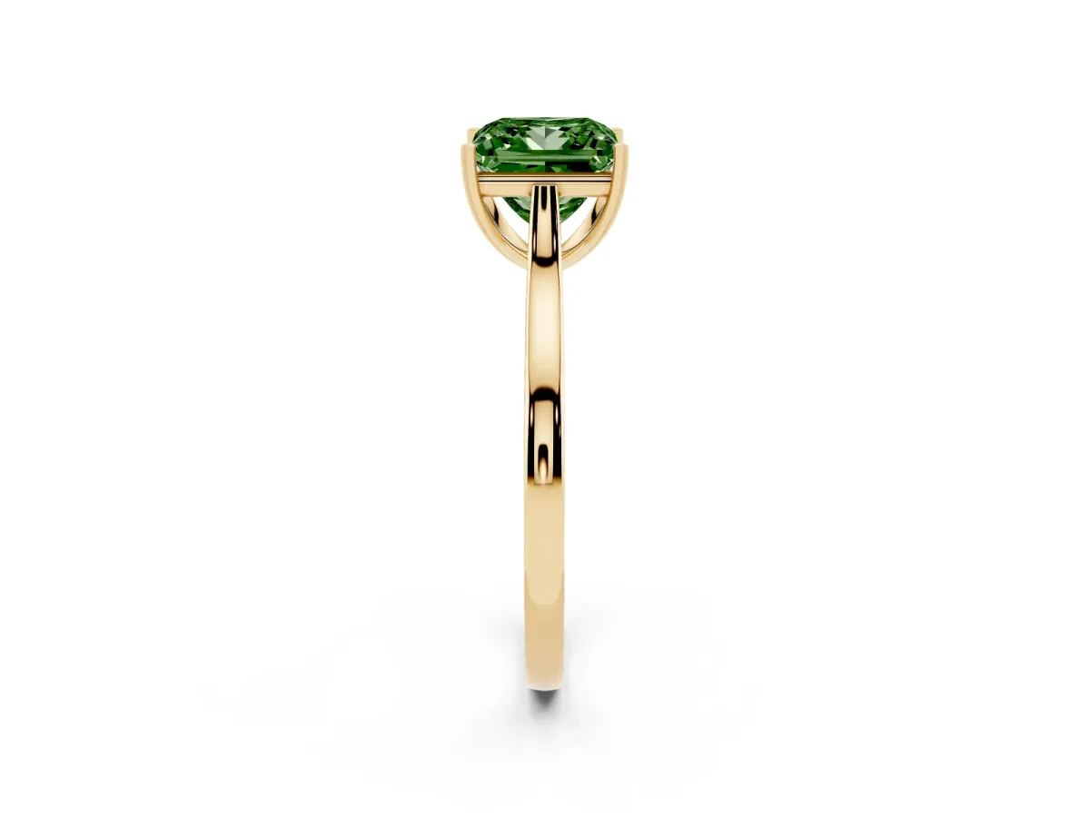Fancy Green Princess Cut Solitaire Heart Prong Engagement Ring with Tapered Band Yellow gold