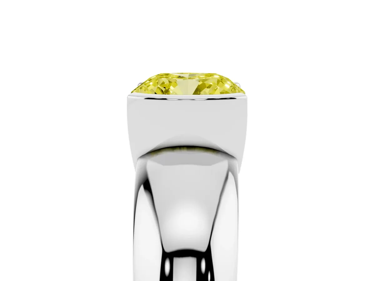 Fancy Yellow Cushion Cut Solitaire Tension Set Diamond Ring with Wide Band Platinum