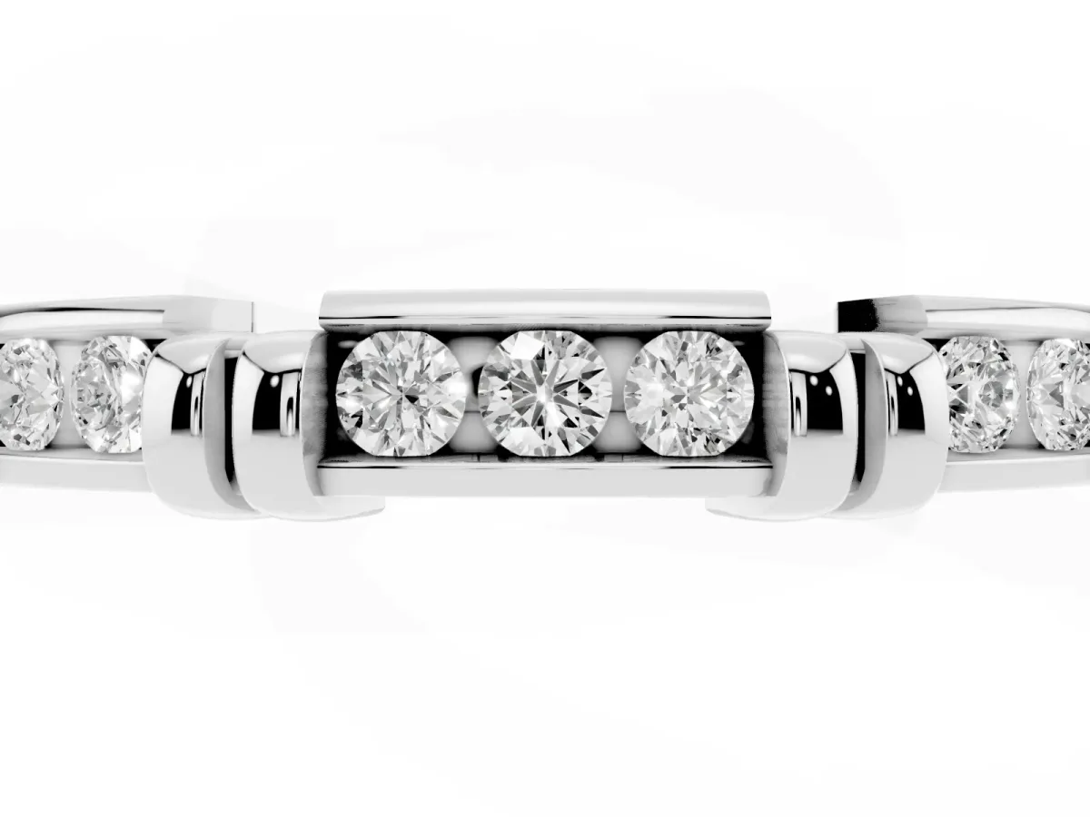 Channel Set Round Diamond Half-Eternity Band with Bar Prong Setting Silver