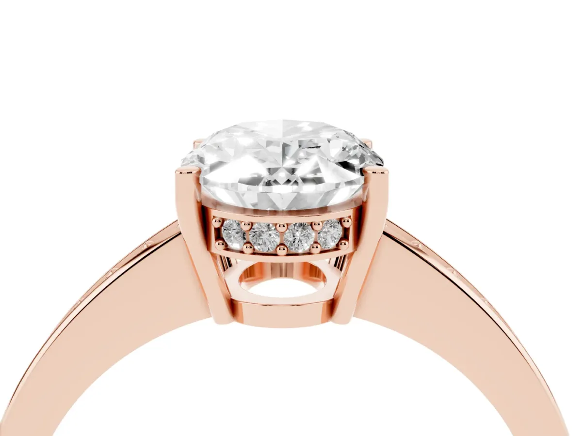 Oval Cut Solitaire Pavé Band Prong Setting Ring Rose gold