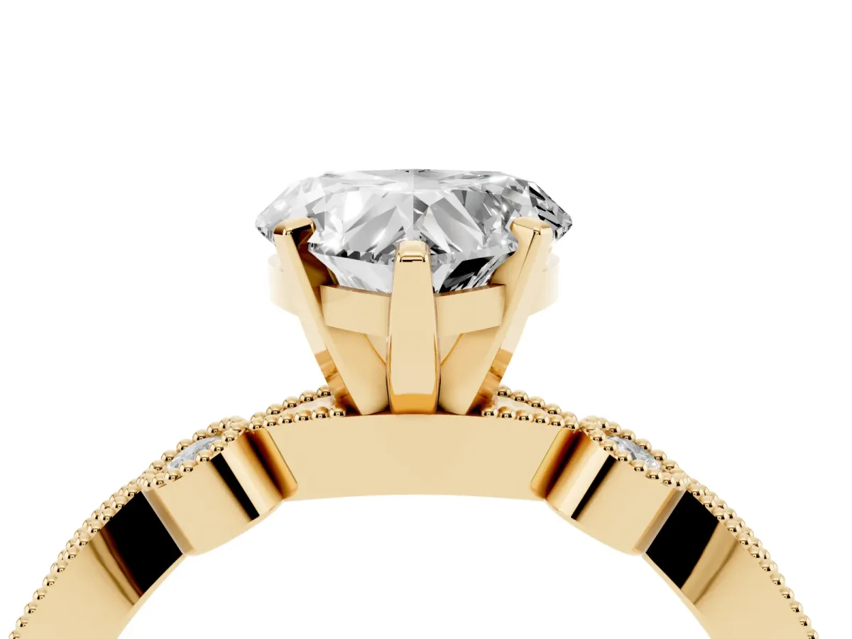 Heart Cut Milgrain Bezel Diamond Engagement Ring with Solitaire Prong Setting Yellow gold