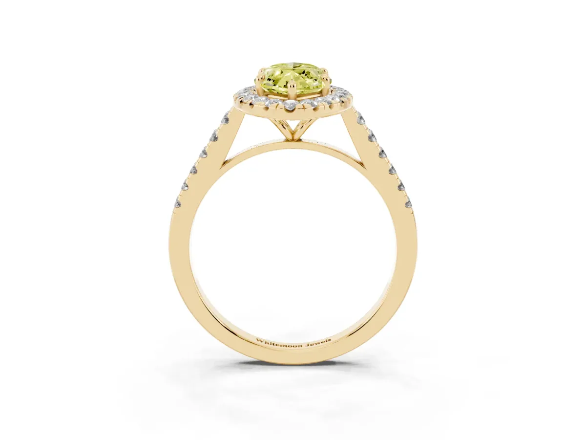 Fancy Yellow Marquise Cut Halo Pave Diamond Engagement Ring with Four-Prong Setting Yellow gold