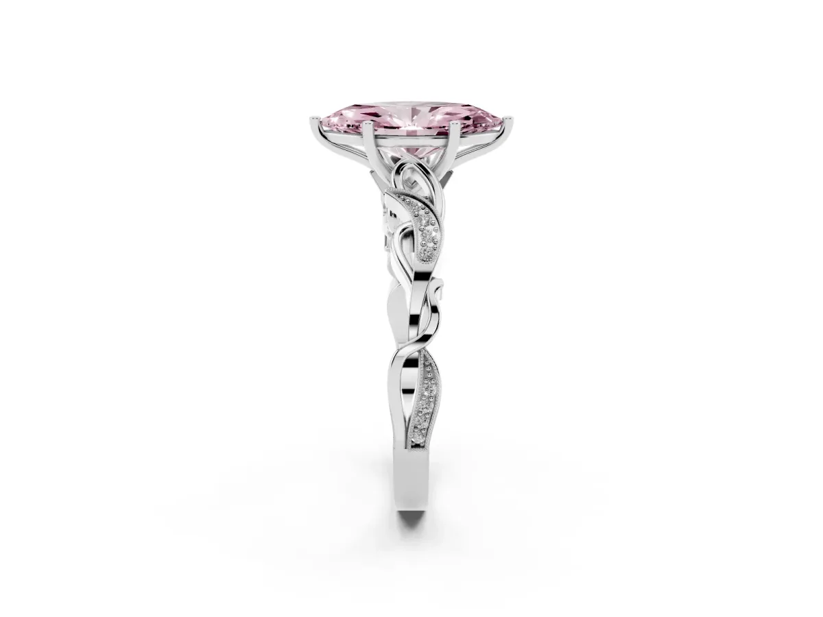 Fancy Pink Marquise Cut Solitaire Vine Band with Milgrain Prong Setting Silver