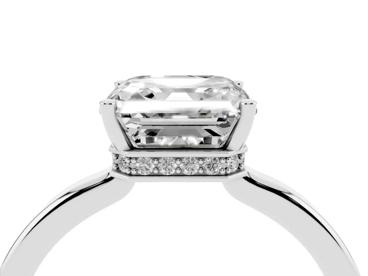 Asscher Cut Cut Solitaire Engagement Ring with Four-Prong Setting on a Classic Band Silver