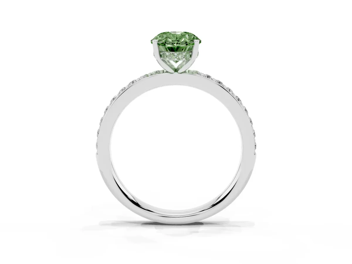 Fancy Green Oval Cut Cut Diamond Pavé Band Ring with Four-Prong Setting Platinum