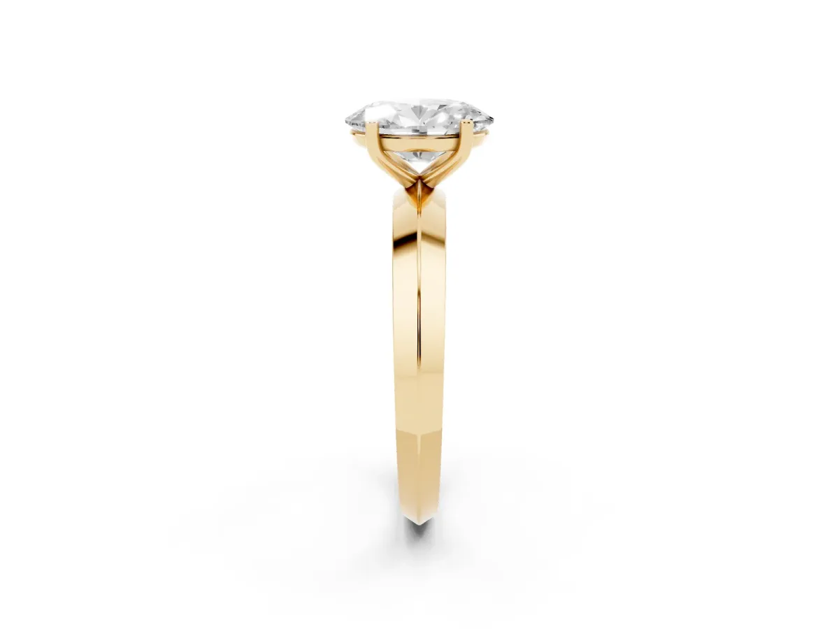 Oval Cut Cut Solitaire Engagement Ring with Flat Band and Four-Prong Setting Yellow gold