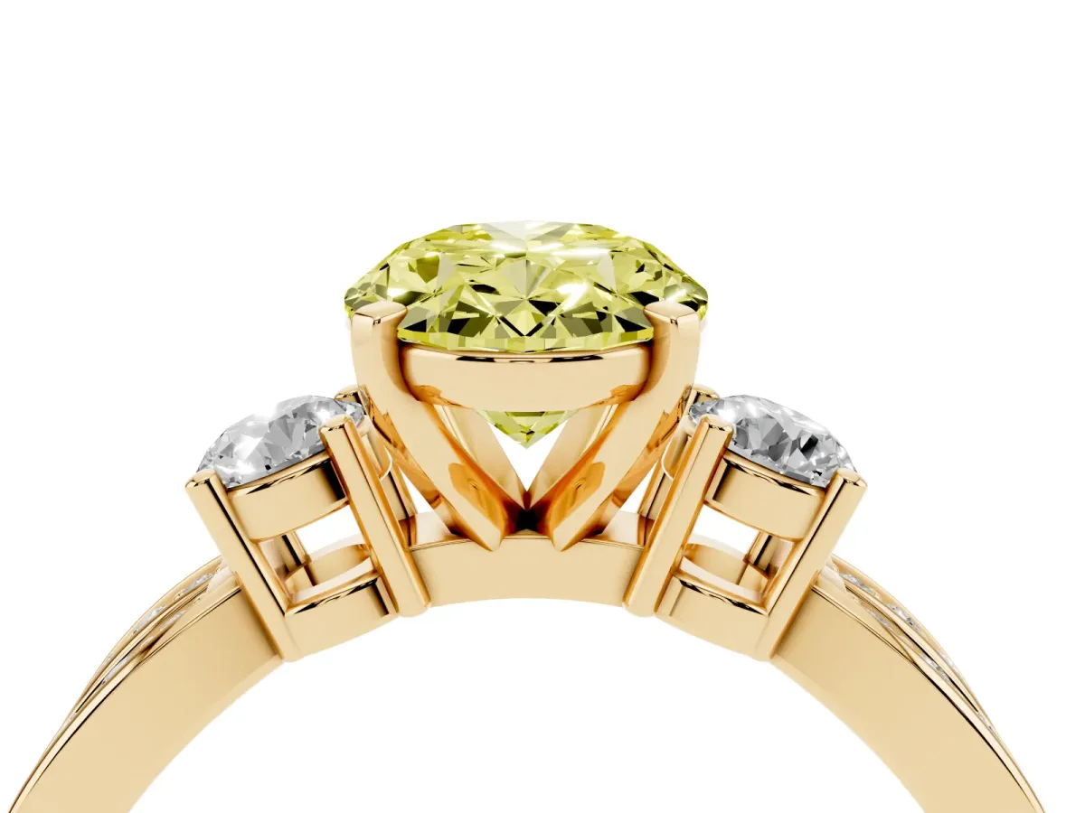 Fancy Yellow Three-Stone Oval Cut Cut Diamond Twist Band with Prong Setting Yellow gold