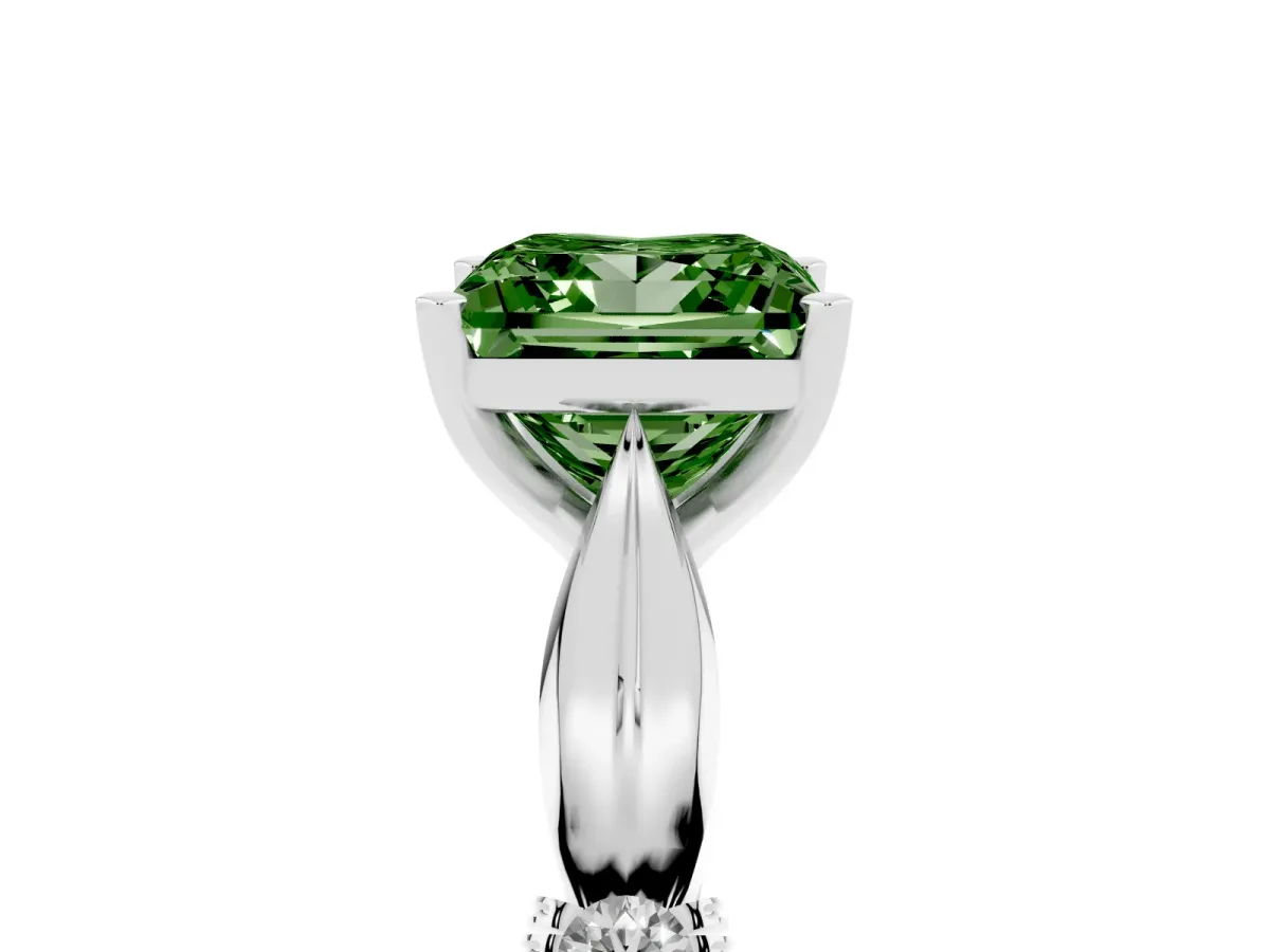 Fancy Green Princess Cut Solitaire Diamond Twisted Band with Four-Prong Setting Silver