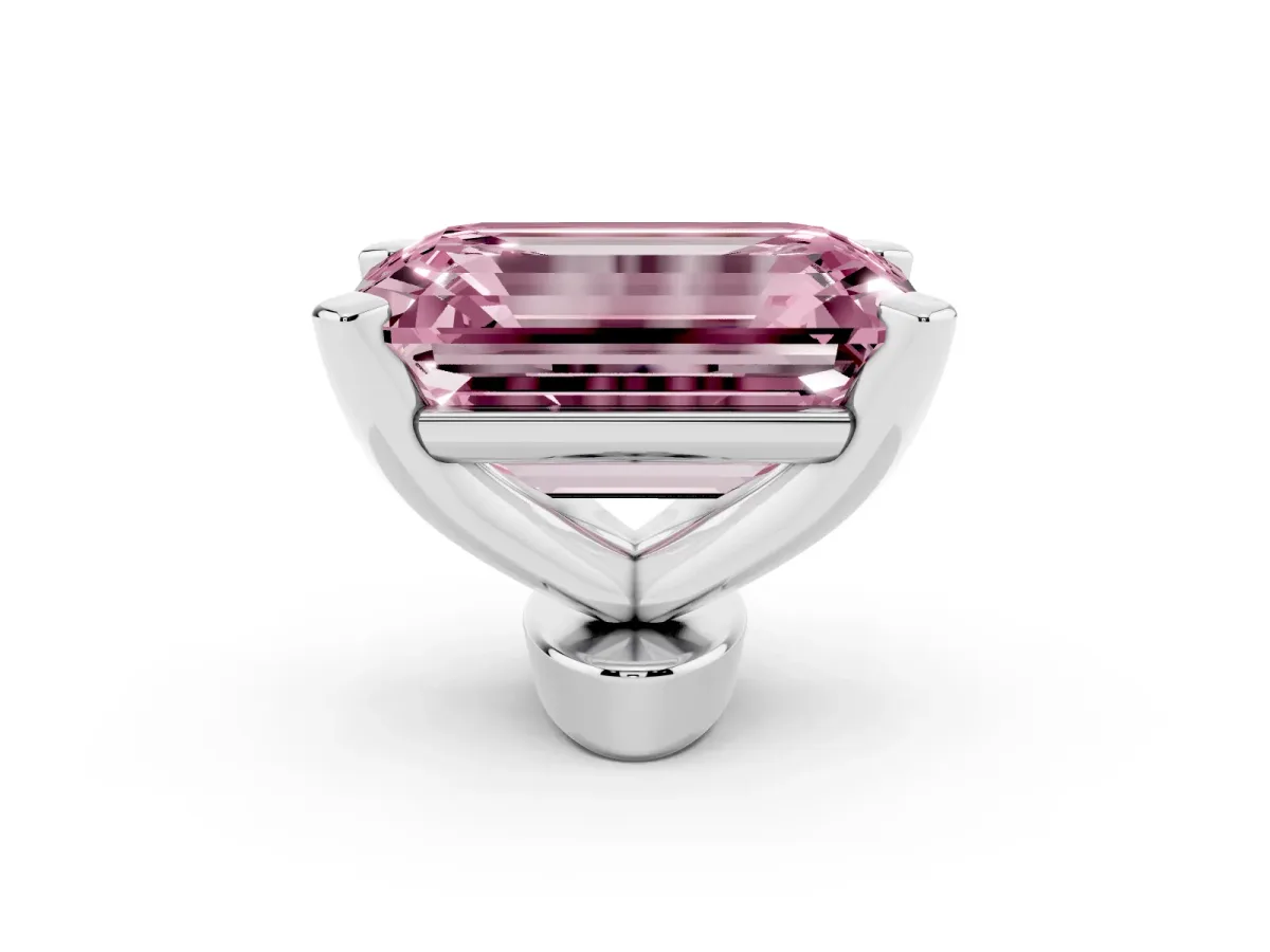 Fancy Pink Emerald Cut Diamond Solitaire Ring with Prong Setting and Classic Band Platinum
