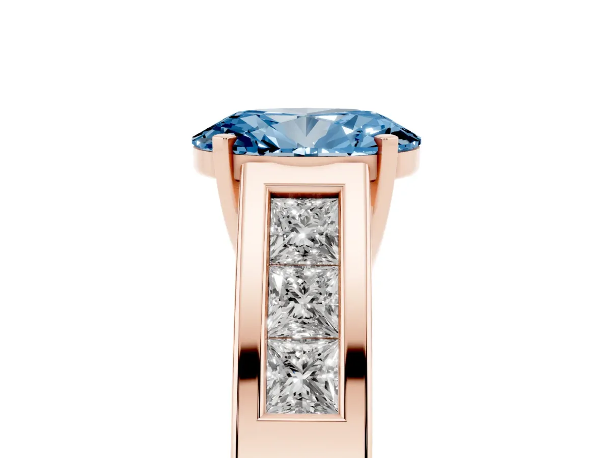 Fancy Blue Oval Cut Cut Channel Set Solitaire Ring with Four-Prong Setting Rose gold