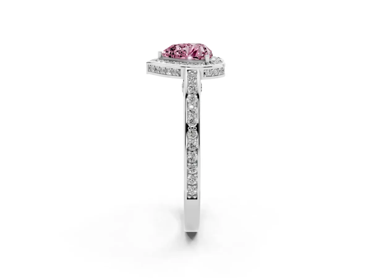 Fancy Pink Heart Cut Cut Halo Pave Split Shank Prong Setting Ring Silver
