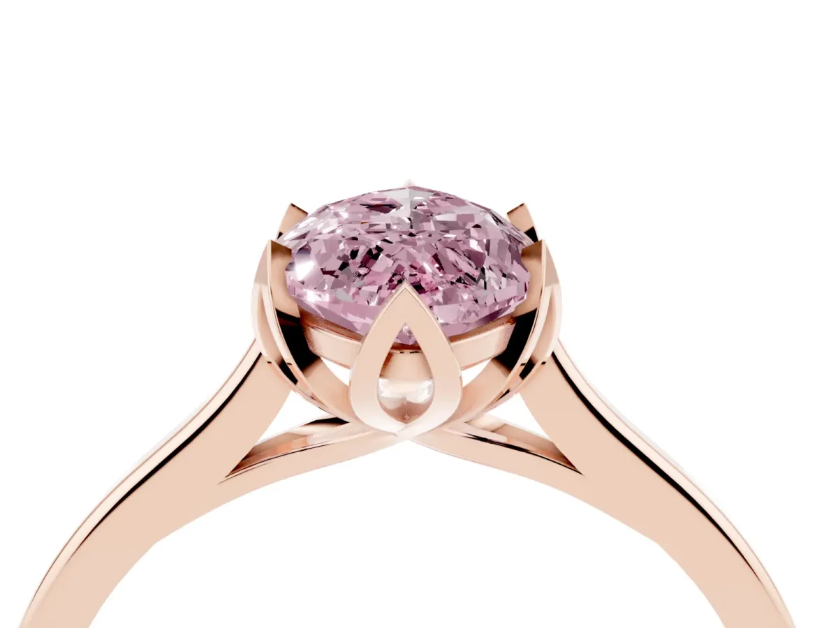 Fancy Pink Marquise Cut Diamond Solitaire Ring with Flower Prong Setting and Classic Band Rose gold