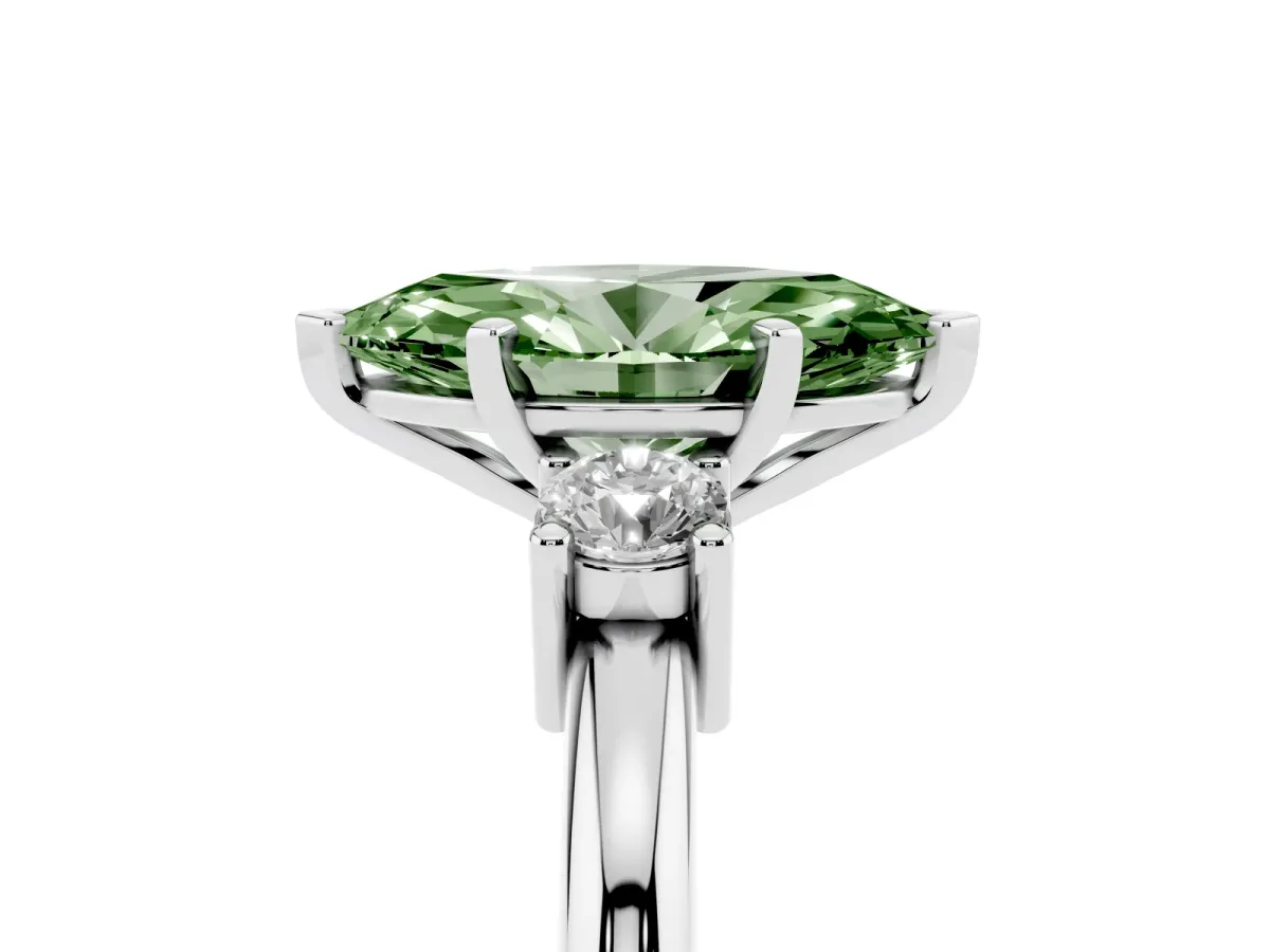 Fancy Green Three-Stone Marquise Cut Cut Diamond Solitaire with Prong Setting and Classic Band White gold
