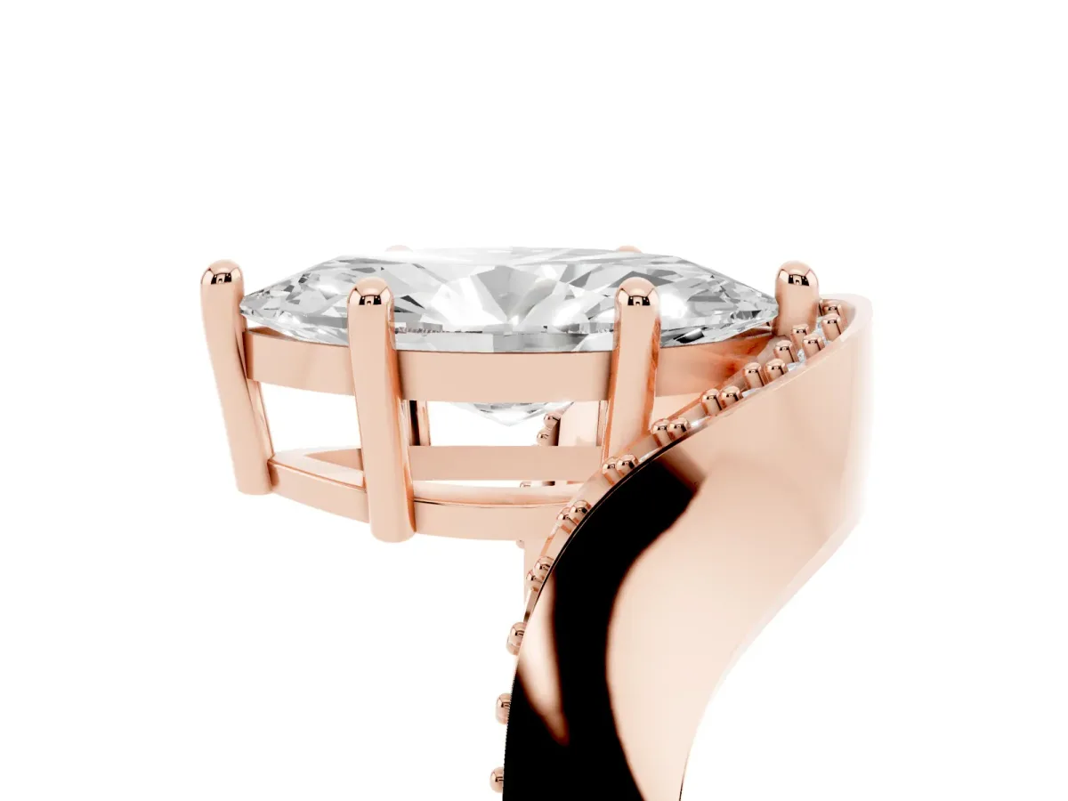 Marquise Cut Solitaire Diamond Engagement Ring with Pave Band and Four-Prong Setting Rose gold