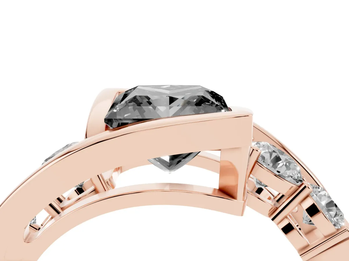 Fancy Black Bezel Set Princess Cut Diamond Bypass Ring with Round Accents Rose gold