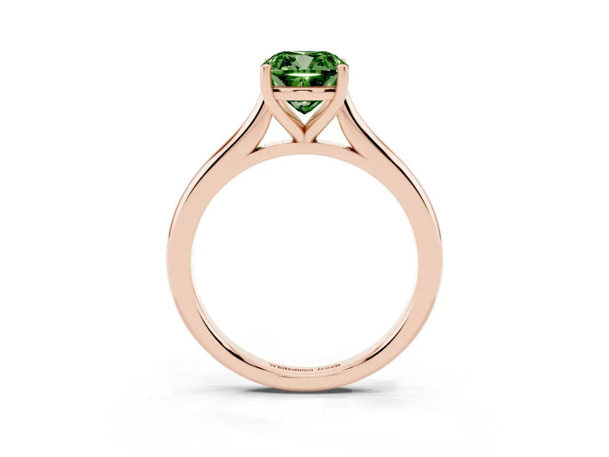 Fancy Green Cushion Cut Cut Solitaire Ring with Cathedral Band and Four-Prong Setting Rose gold