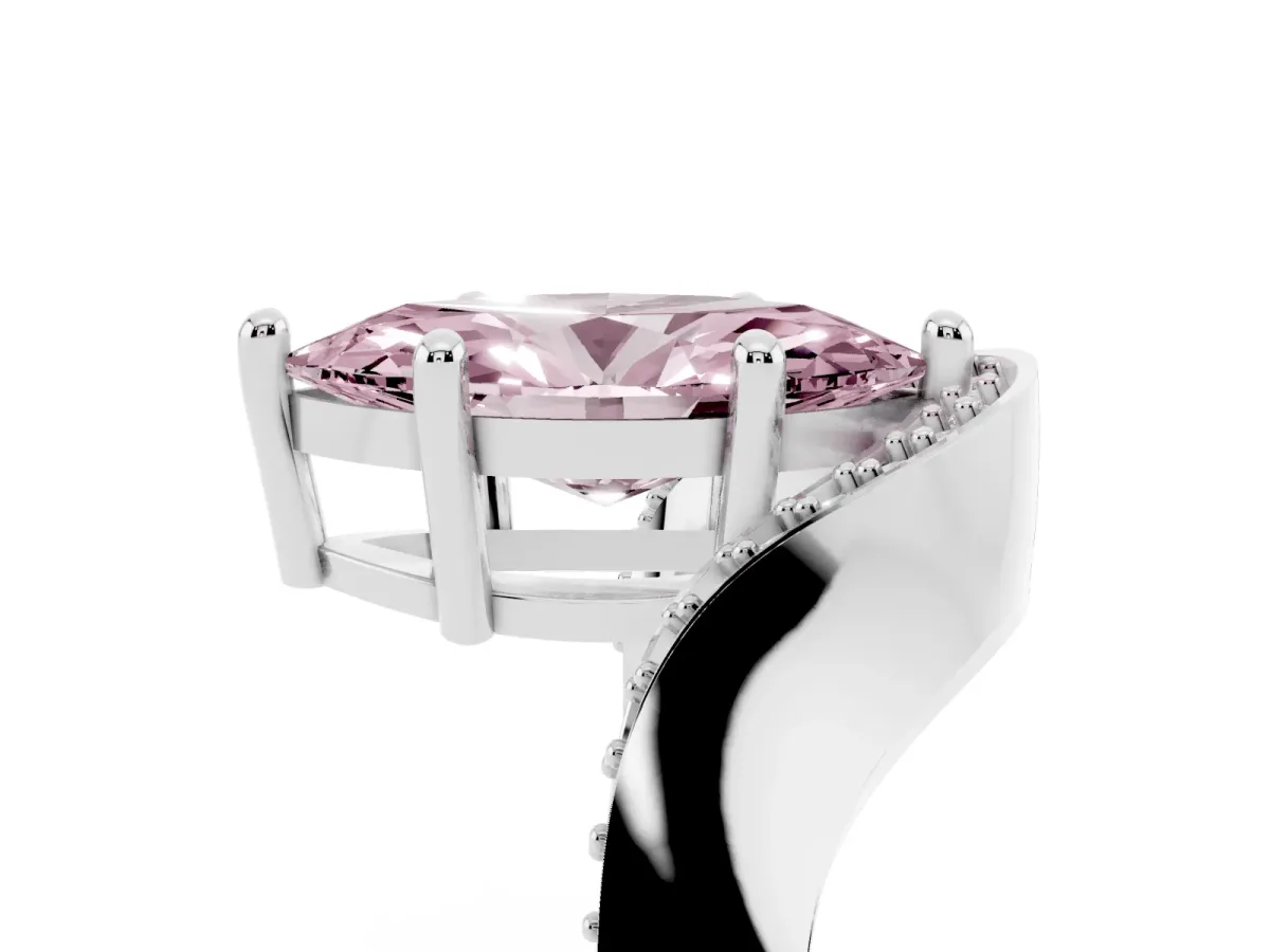 Fancy Pink Marquise Cut Solitaire Diamond Engagement Ring with Pave Band and Four-Prong Setting White gold