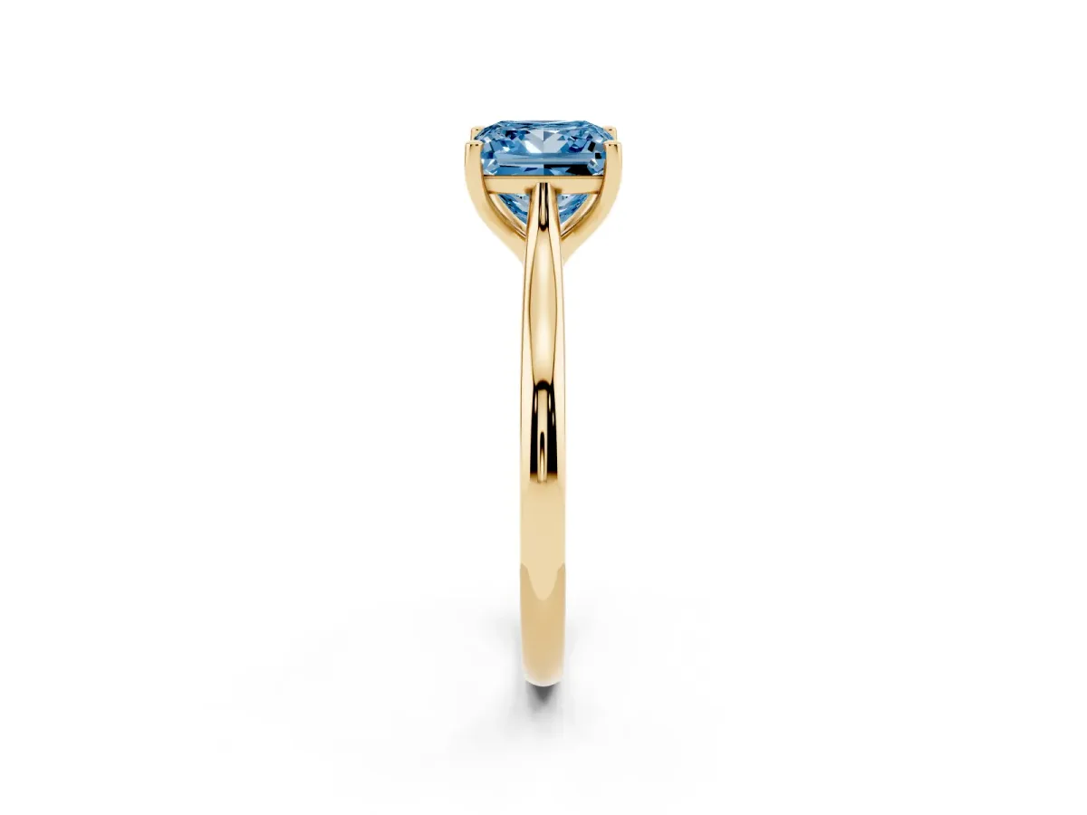 Fancy Blue Princess Cut Cut Solitaire Ring with Cathedral Band and Four-Prong Setting Yellow gold