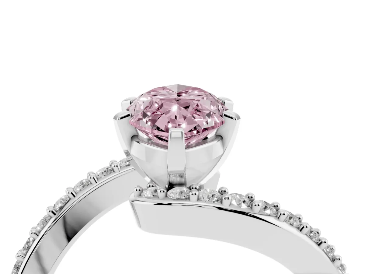 Fancy Pink Marquise Cut Solitaire Twist Band with Pave Set Diamonds and Four-Prong Setting Platinum
