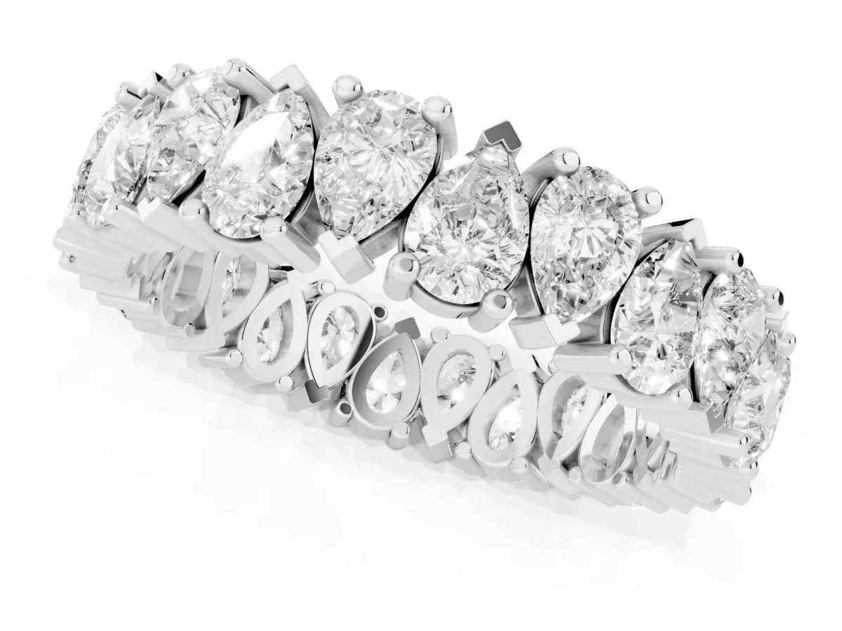 Pear Diamond Shared Prong Eternity Band Silver