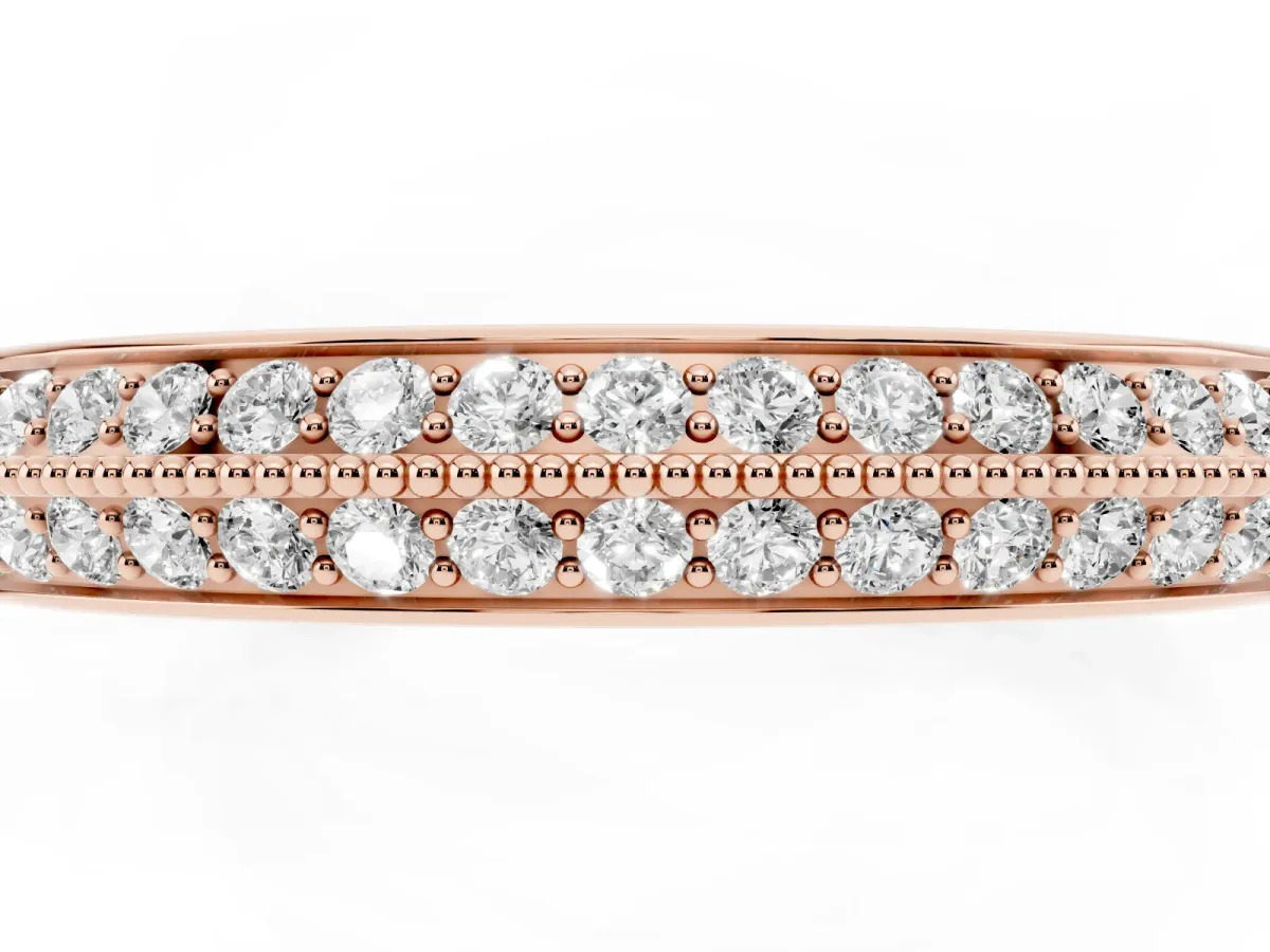 Round Diamond Pave Eternity Band with Milgrain Edging Rose gold