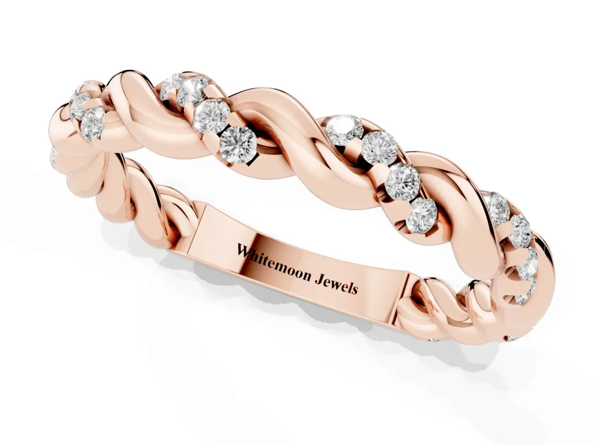 Twisted Pavé Round Diamond Eternity Band Rose gold