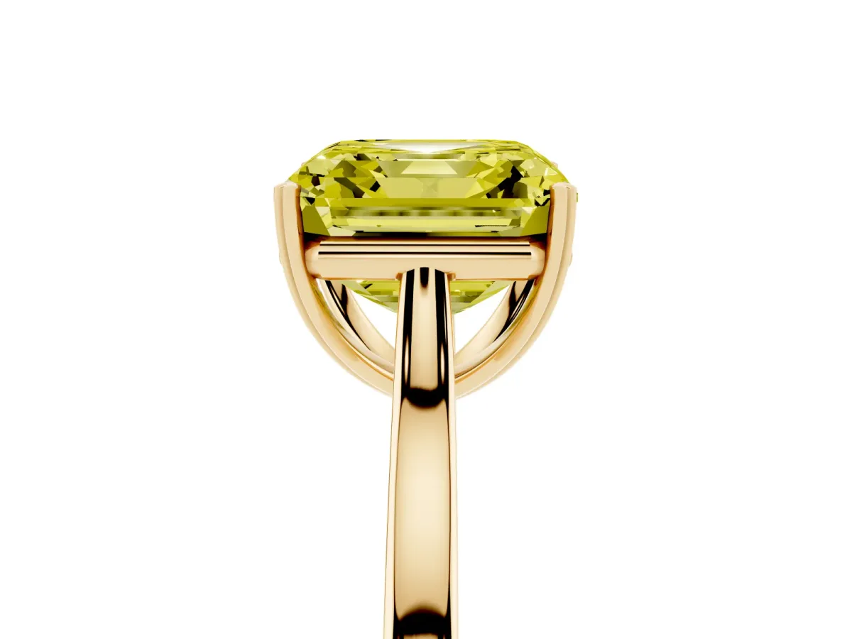 Fancy Yellow Asscher Cut Solitaire Heart Prong Engagement Ring with Tapered Band Yellow gold