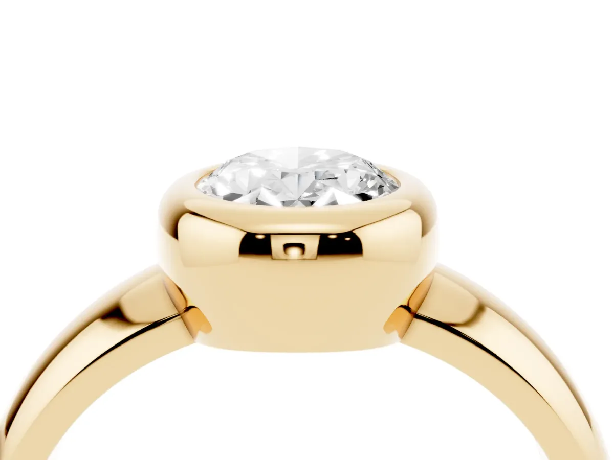 Bezel Set Oval Cut Solitaire Ring with Wide Band Yellow gold