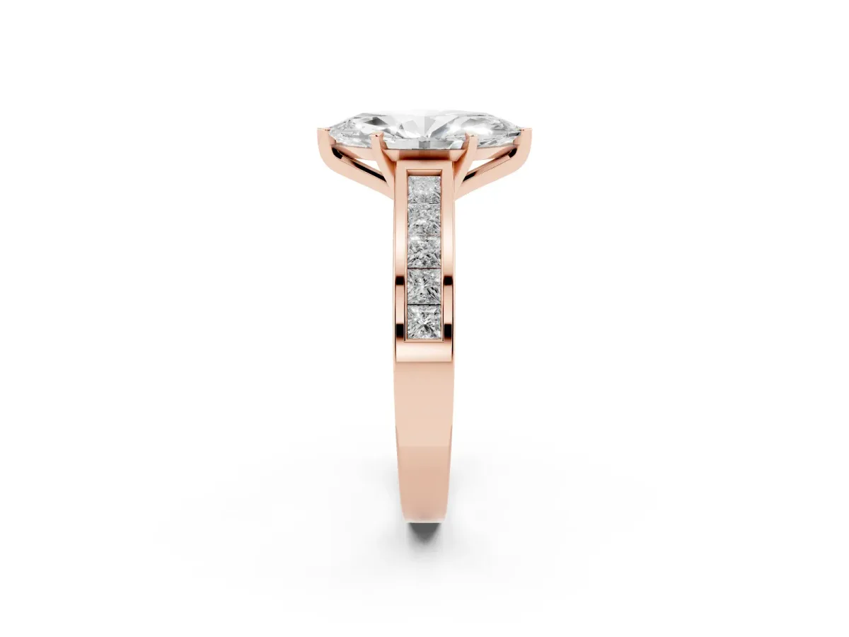 Marquise Cut Solitaire Diamond Ring with Channel-Set Band and Four-Prong Setting Rose gold