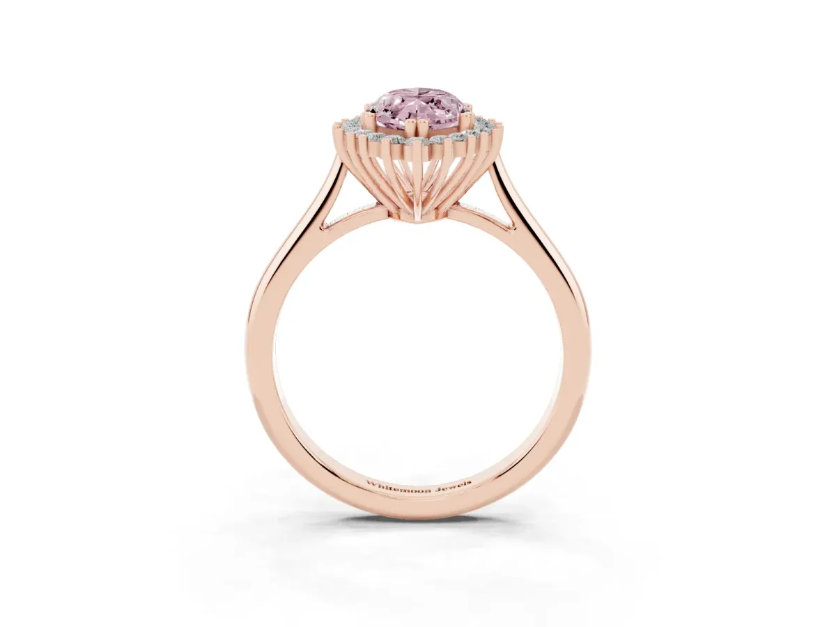Fancy Pink Marquise Cut Cut Diamond Halo Ring with Solitaire Band and Prong Setting Rose gold