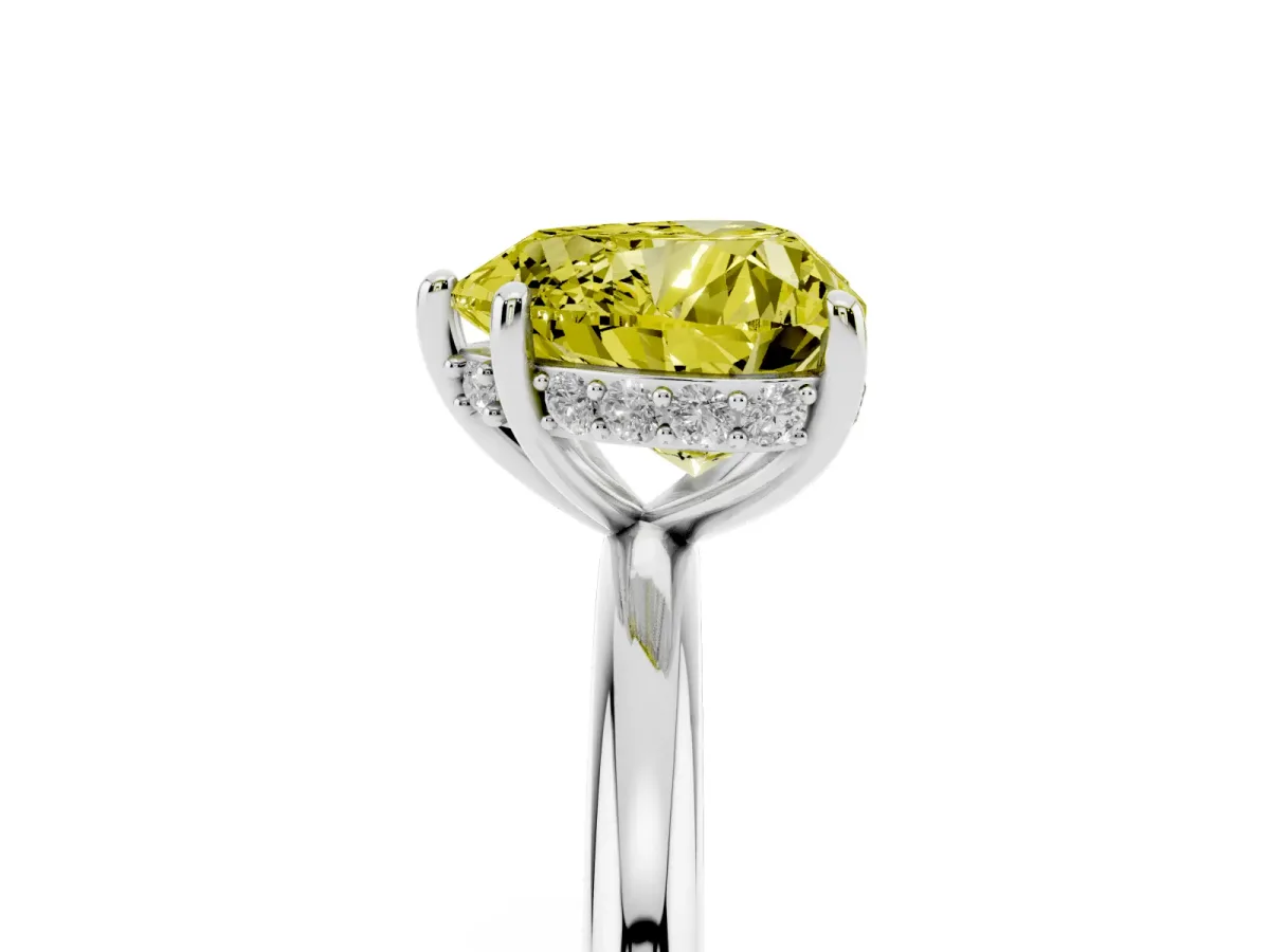 Fancy Yellow Heart Cut Solitaire Diamond Ring with a Classic Band and Four-Prong Setting Platinum