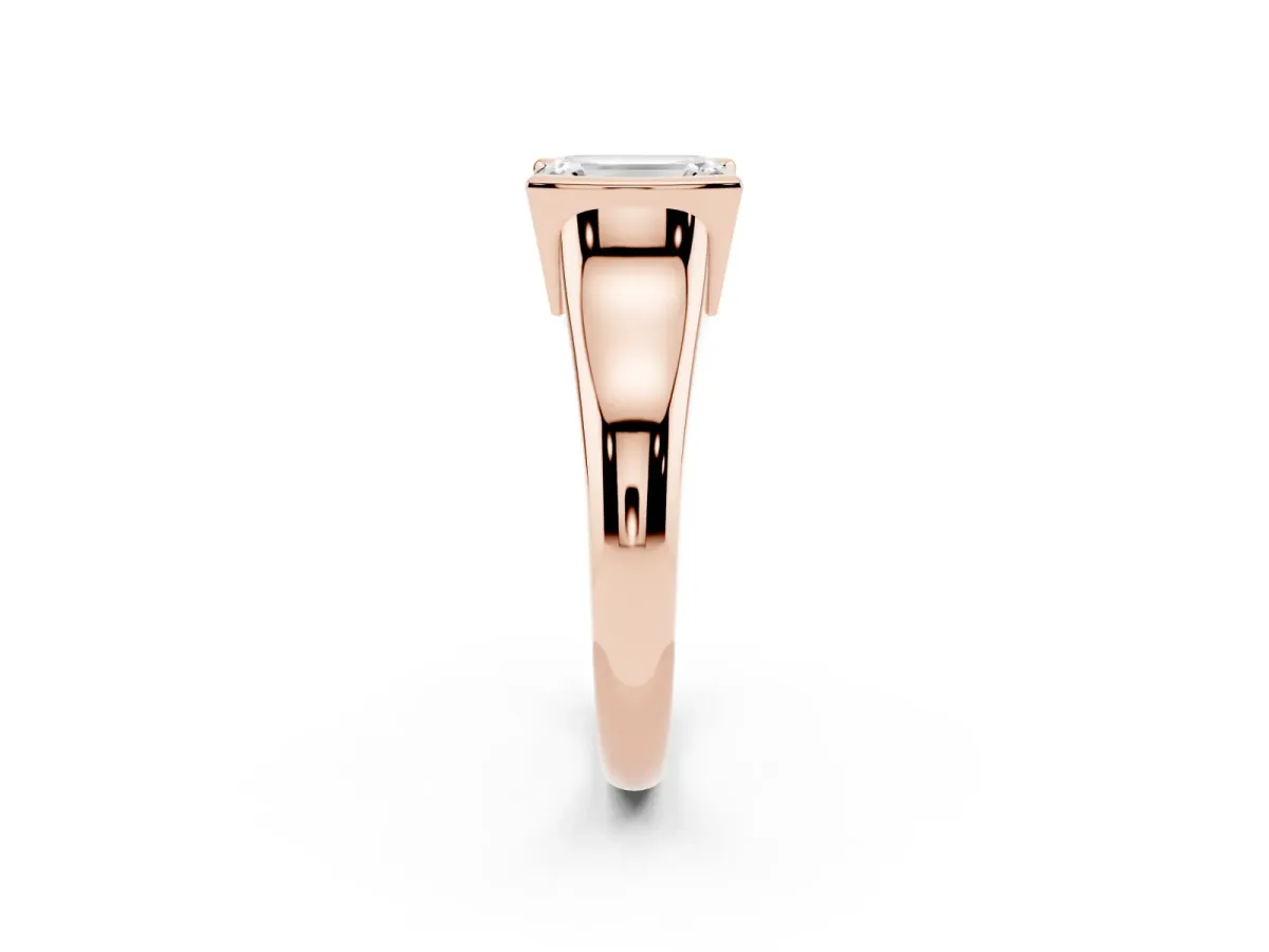 Emerald Cut Solitaire Tension Set Diamond Ring with Split Shank Band Rose gold