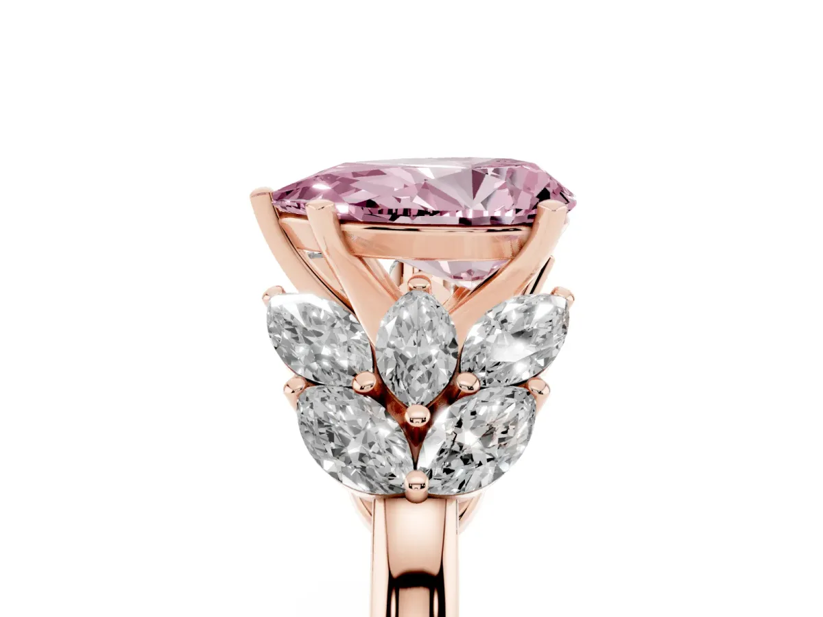 Fancy Pink Pear Cut Diamond Cluster Leaf Design Ring with Prong Setting Rose gold