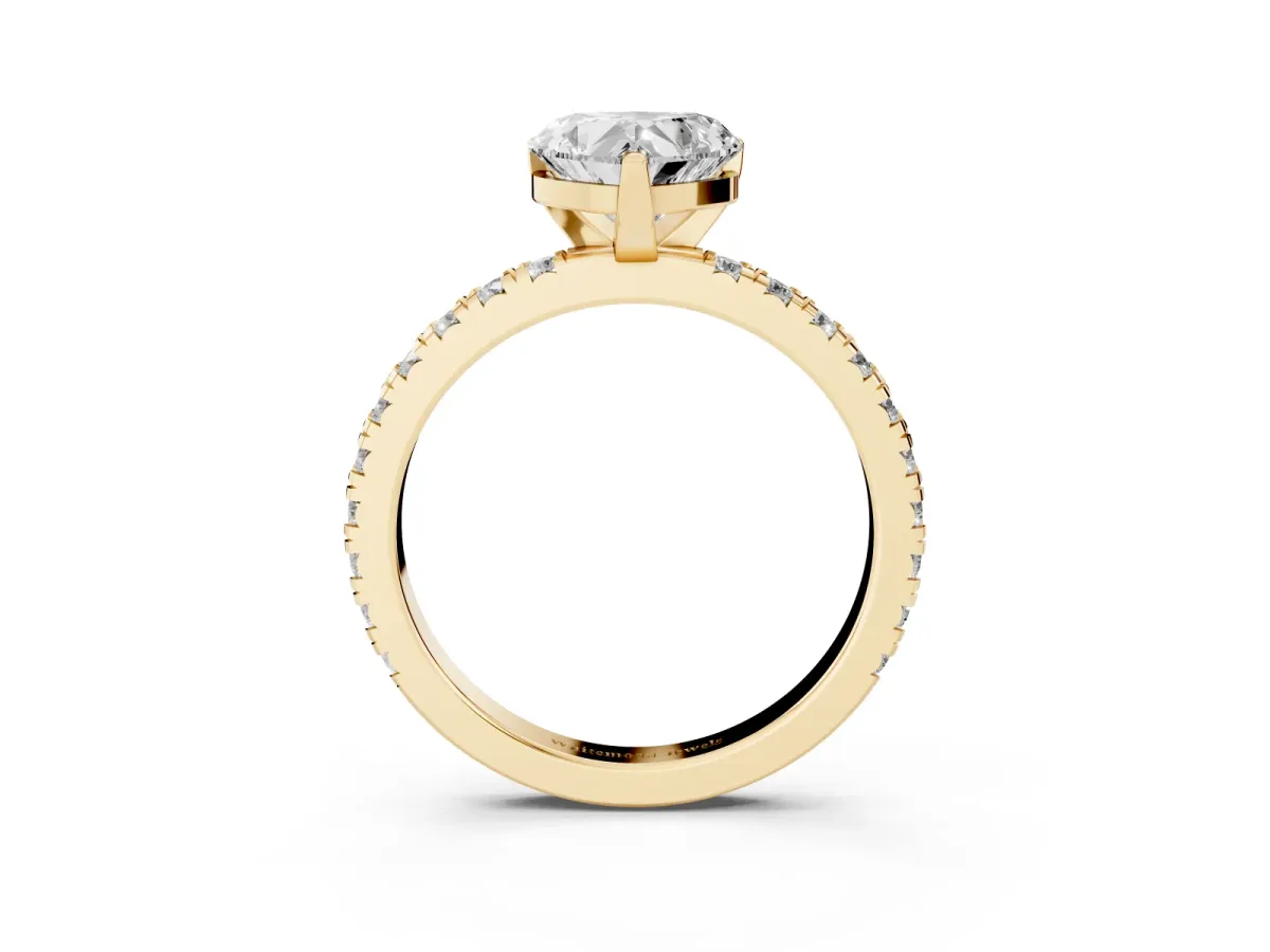 Heart Cut Diamond Pavé Band Solitaire with Four-Prong Setting Yellow gold