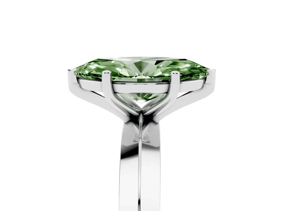 Fancy Green Marquise Cut Cut Solitaire Engagement Ring with Flat Band and Four-Prong Setting Silver
