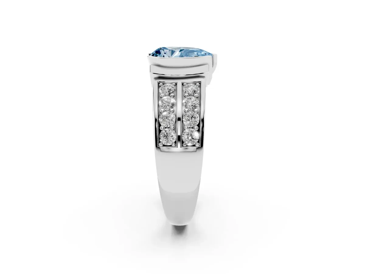 Fancy Blue Pear Cut Brilliant Diamond Channel Set Wide Band Ring with Bezel Setting Platinum