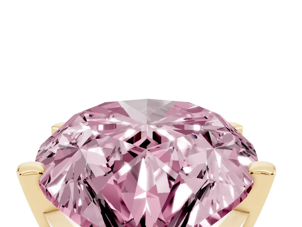 Fancy Pink Pear Cut Diamond Solitaire Ring with Prong Setting and Classic Band Yellow gold