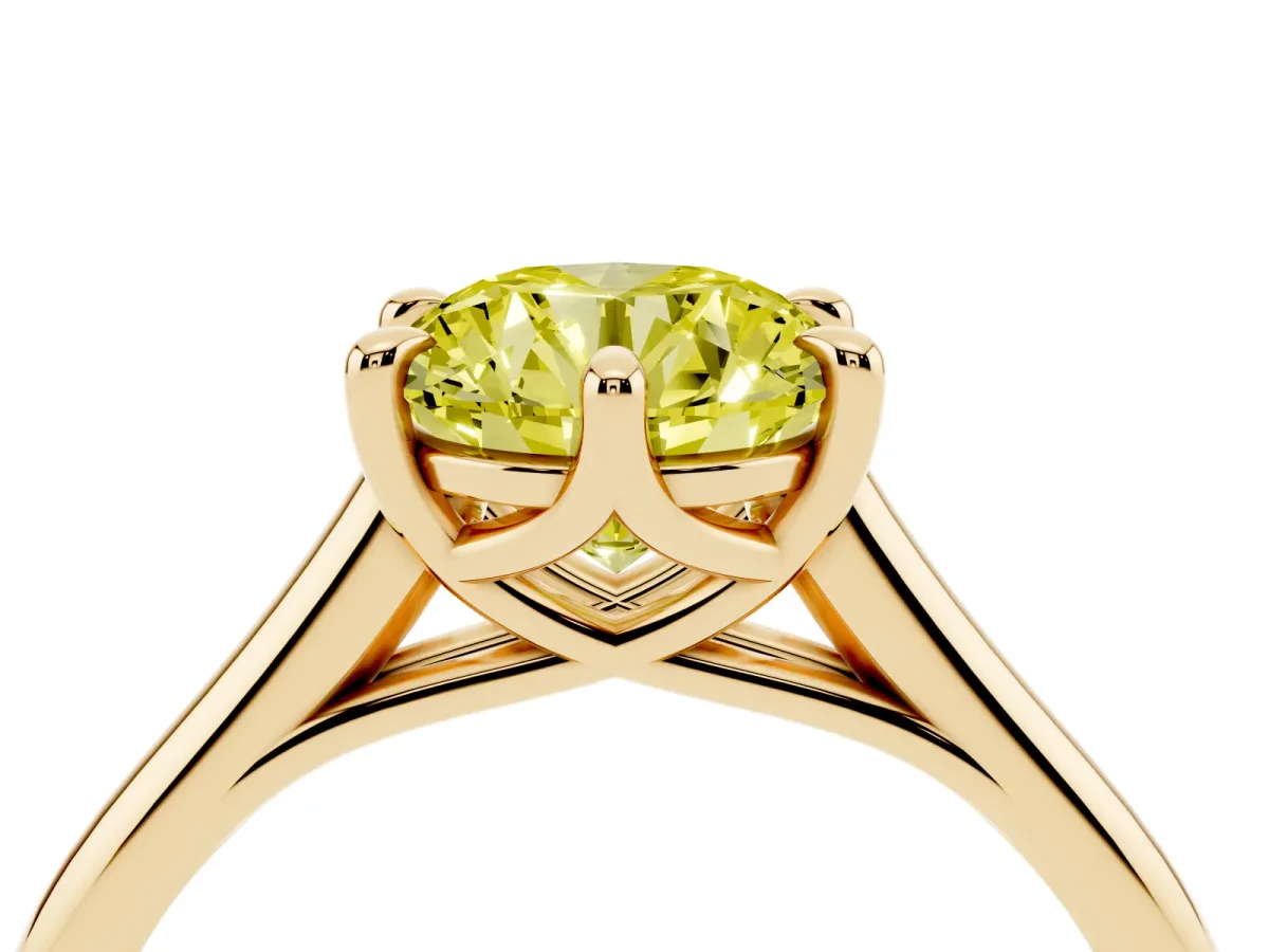 Fancy Yellow Round Cut Solitaire Engagement Ring with Six-Prong Setting and Classic Band Yellow gold