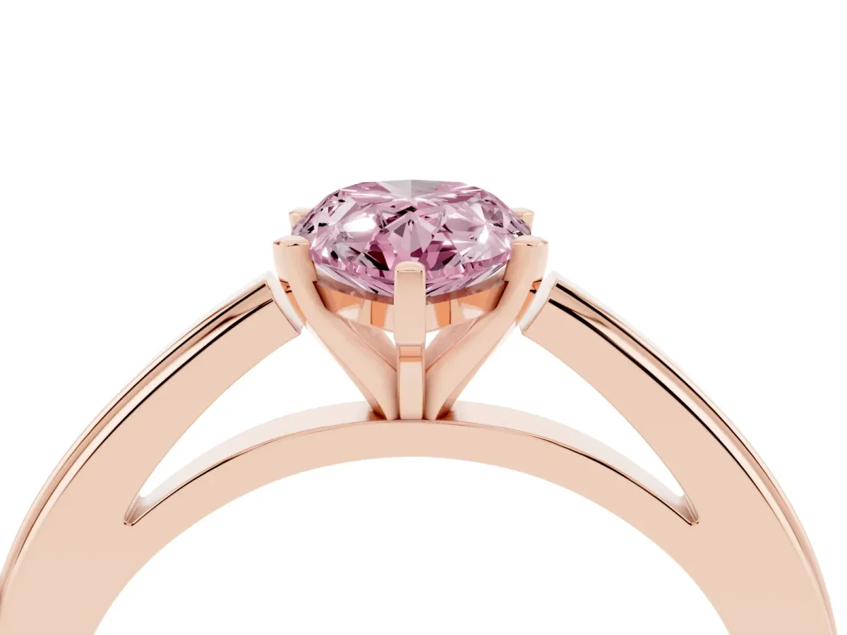 Fancy Pink Pear Cut Solitaire Diamond Ring with Four-Prong Setting and Classic Band Rose gold