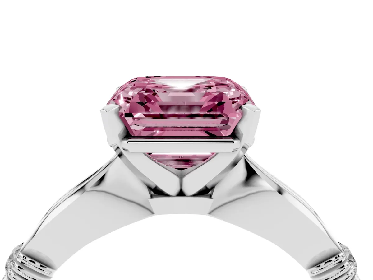 Fancy Pink Asscher Cut Solitaire Diamond Twisted Band with Four-Prong Setting Silver