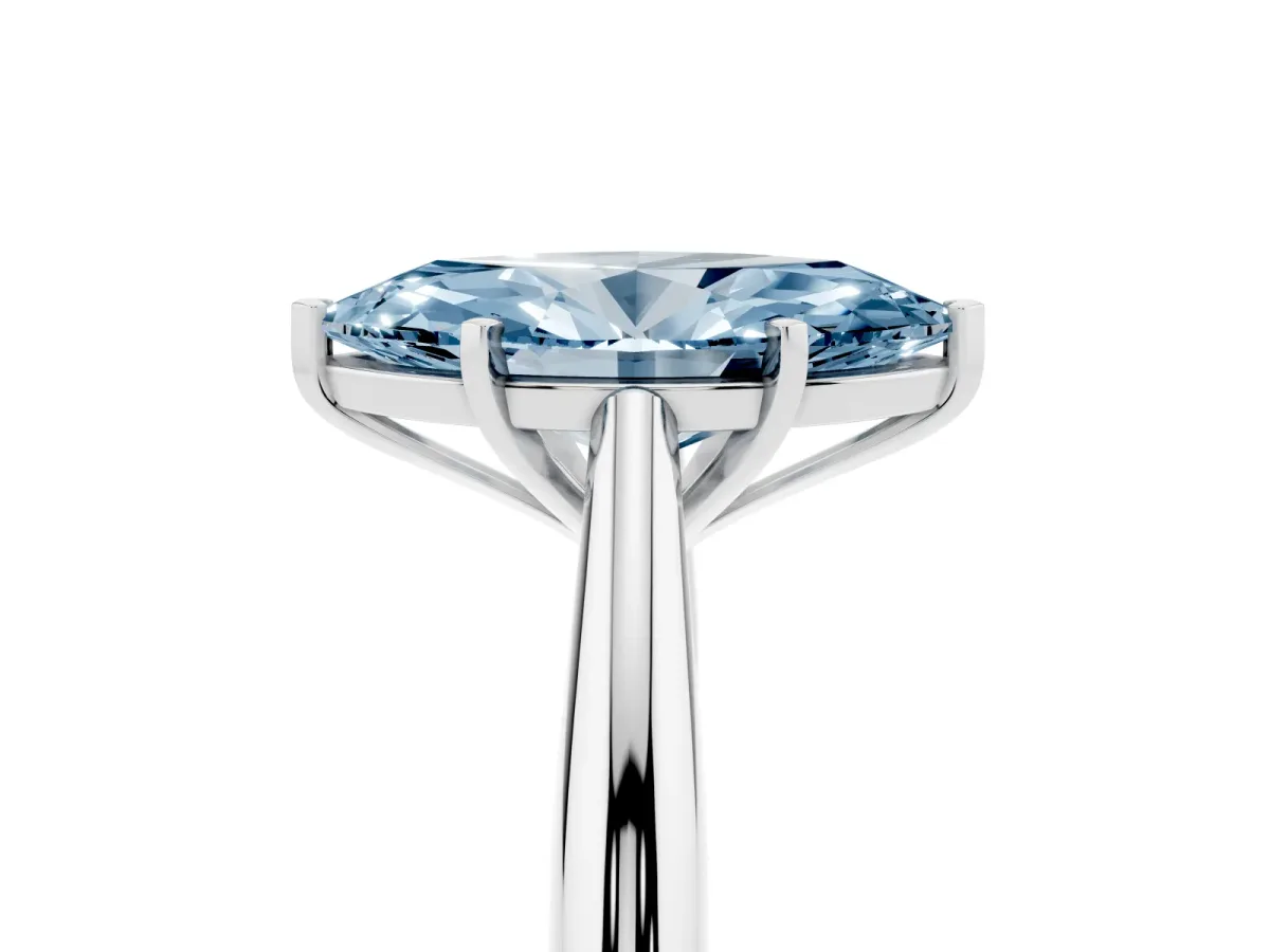 Fancy Blue Marquise Cut Diamond Solitaire Engagement Ring with Cathedral Setting and Four-Prong Mount White gold
