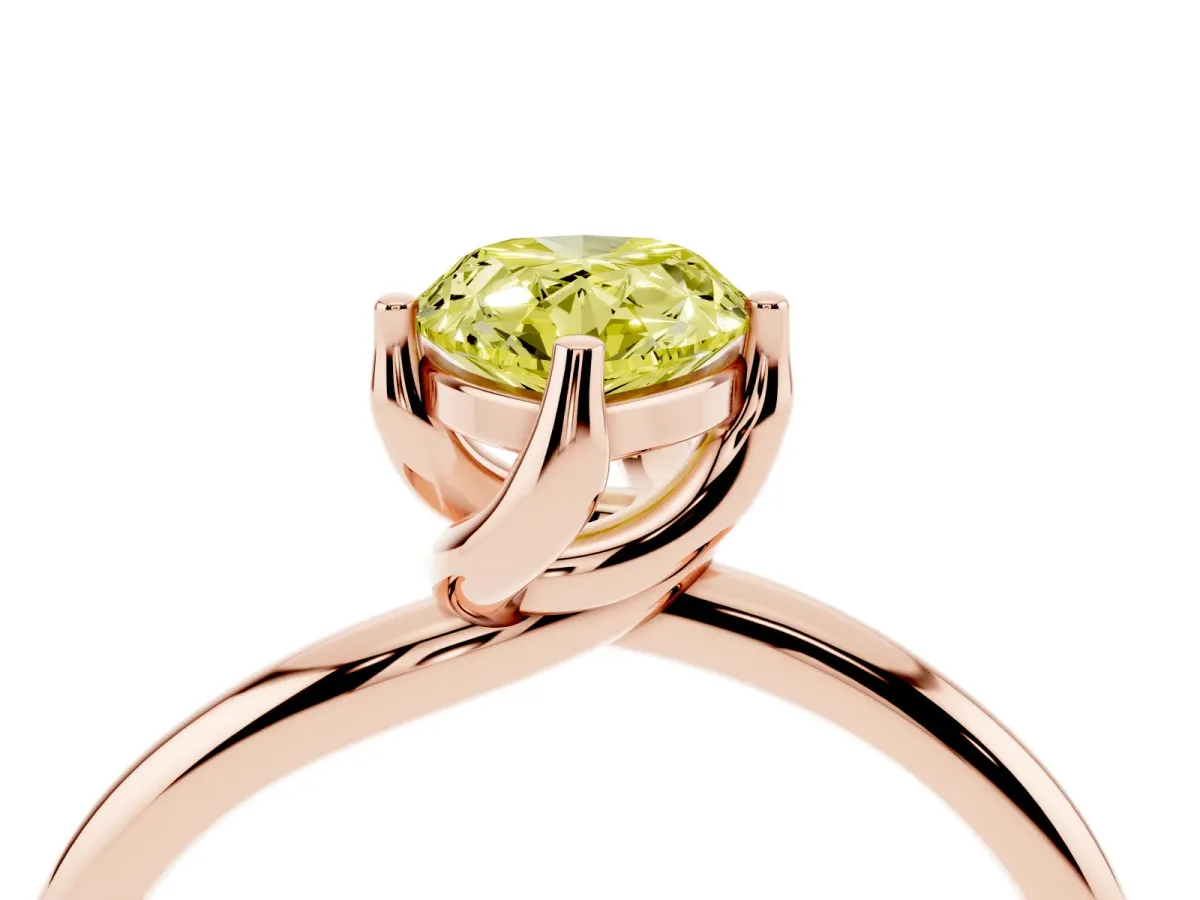 Fancy Yellow Pear Cut Diamond Solitaire Engagement Ring with Four-Prong Setting and Classic Band Rose gold