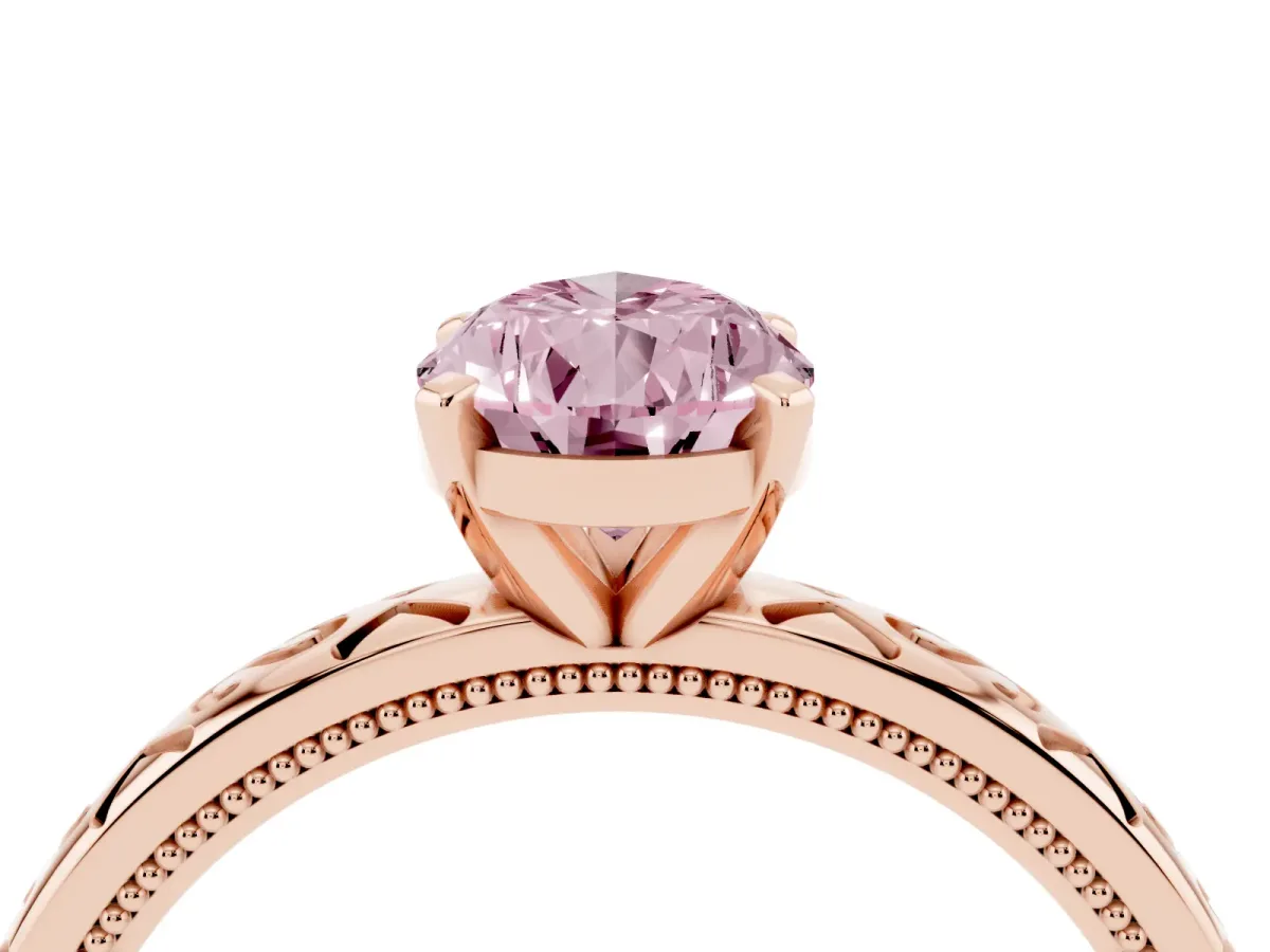 Fancy Pink Pear Cut Solitaire Engagement Ring with Scrollwork Band and Four-Prong Setting Rose gold